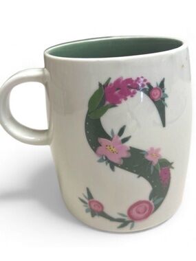Modern Expressions Floral Monogram S Ceramic Mug Green Pink Coffee Cup